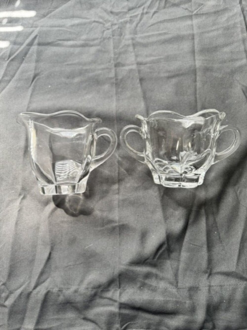 Vintage Duncan & Miller Clear Glass Open Sugar Bowl w Creamer Set